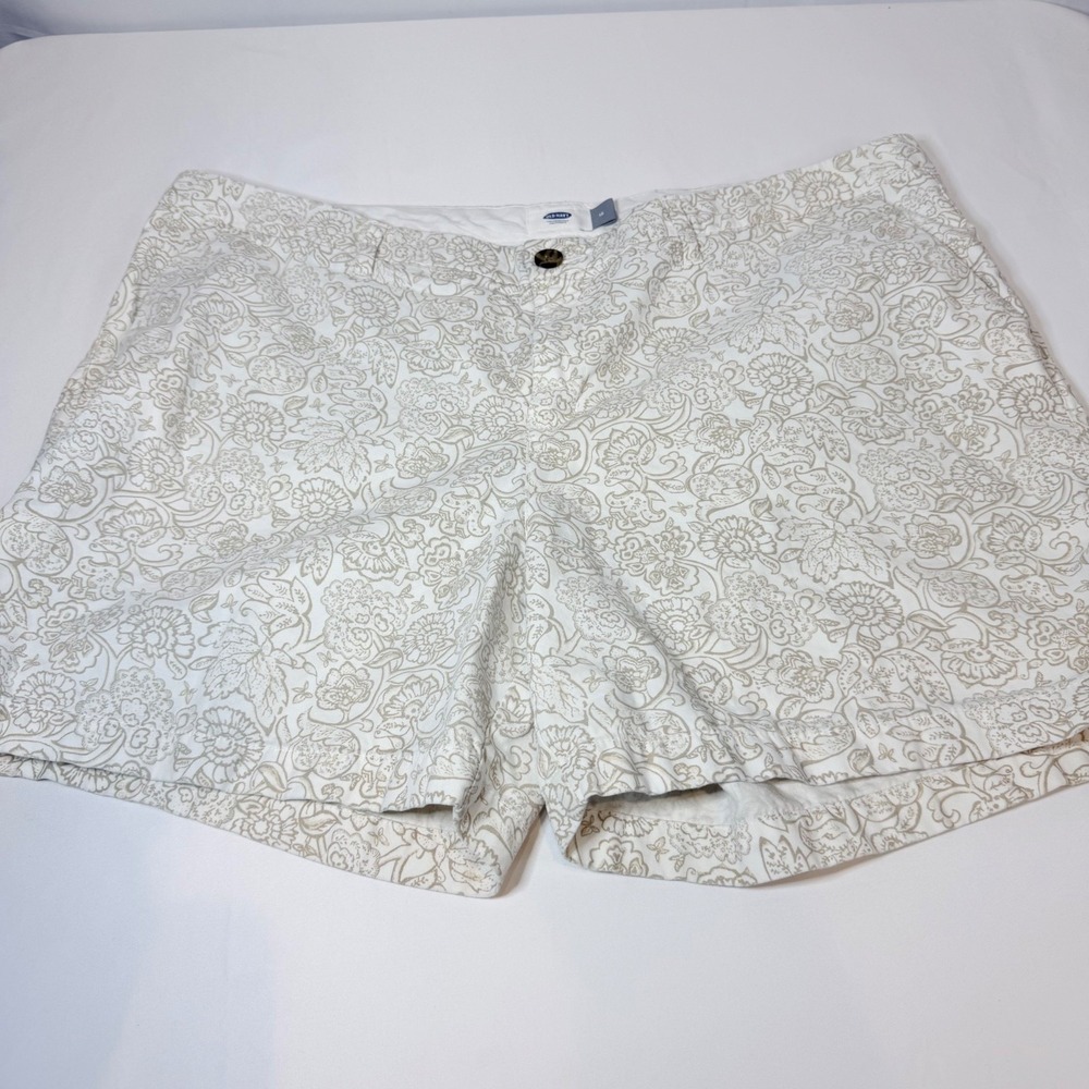 Old Navy Shorts Women's White Beige Floral Size 16 Cotton Blend Stretch Casual